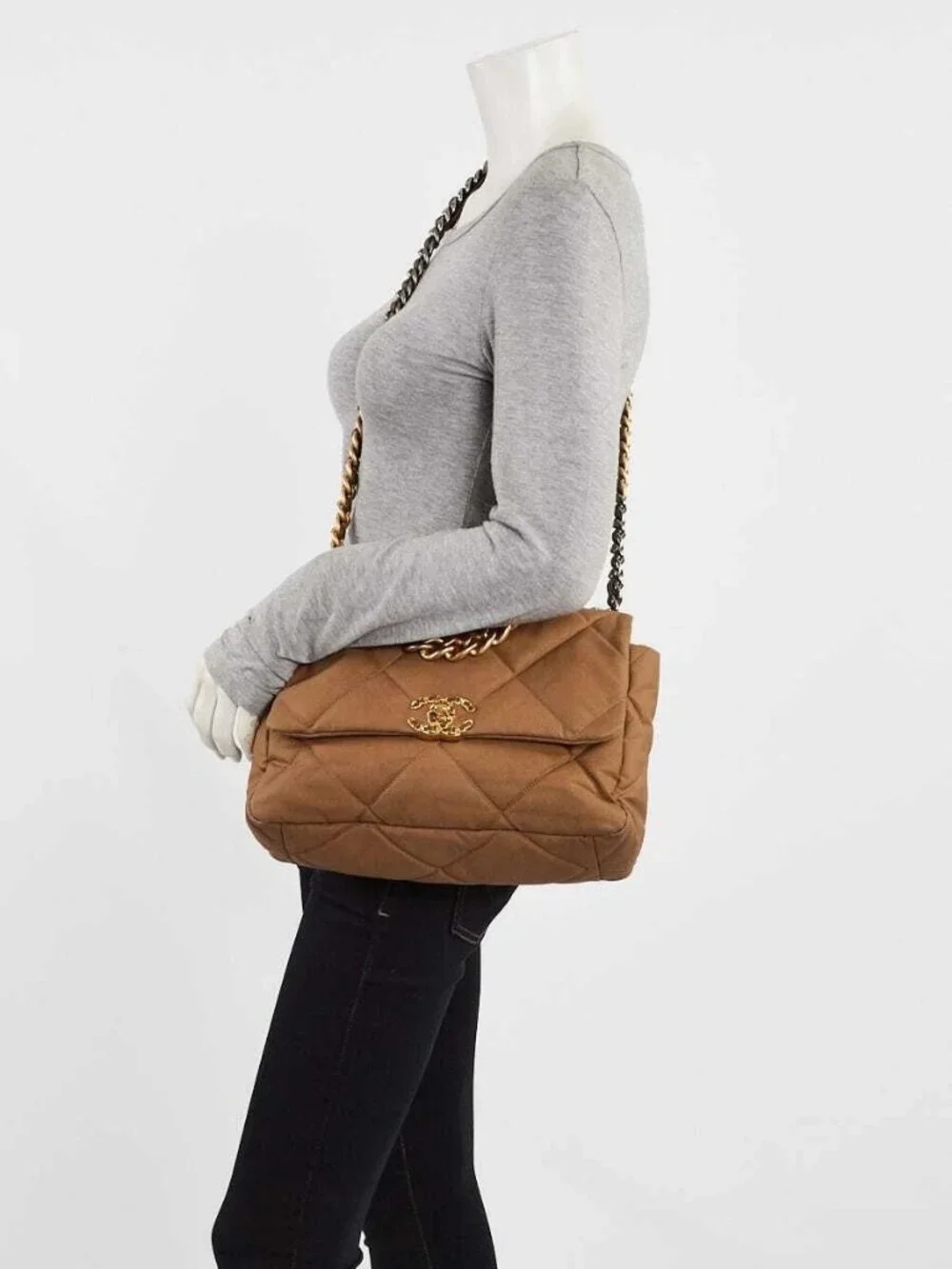 Chanel Brown Quilted Canvas Chanel 19 Large Flap Bag